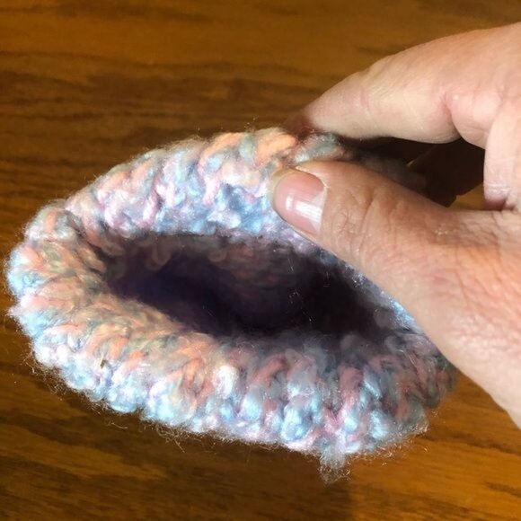 Handmade knitted pink & blue baby beanie soft fuzzing 5x4.5" READ new - Picture 2 of 3